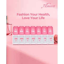 AMOOS AMOOS Weekly Pill Organizer 2 Times a Day, Stylish Pill Box 7 Day AM PM with Large Compartments, Pill Case Easy to Use, BPA-Free Pill Container for Vitamins, Fish Oils, Supplements, Medicines, Pink