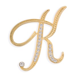 Bling Jewelry Large Statement ABC Pave Crystal Cursive Script Monogram Letters Alphabet Initial Scarf Lapel Pin Brooch for Teenager Women Rose Yellow Gold Plated, Glass, Other.