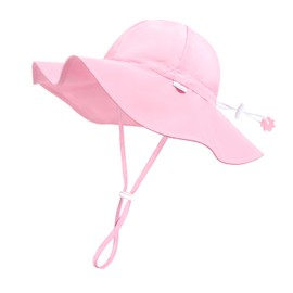 Unisex Baby Sun Hat with UPF 50+ Outdoor Adjustable Beach Hat,Baby Girl Wide Brim Bucket Hats for Infant Toddler Little Boy (12-24 Months) Pink