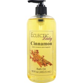 Cinnamon Bath Oil by Eclectic Lady - Scented Bath Oil - Relaxing & Moisturizing Bathing Oil - Fragrance Body Oil For Dry & Rough Sensitive Skin - Body Daily Nourishing Shower Oil (16 oz)