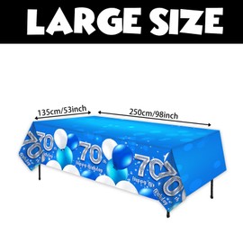 ORIKEK 70th Birthday Tablecloth Blue Table Cover Cheer to 70 Years Birthday Photography Supplies Decor Men Women for Indoor Outdoor Party Supplies Decorations Glitter