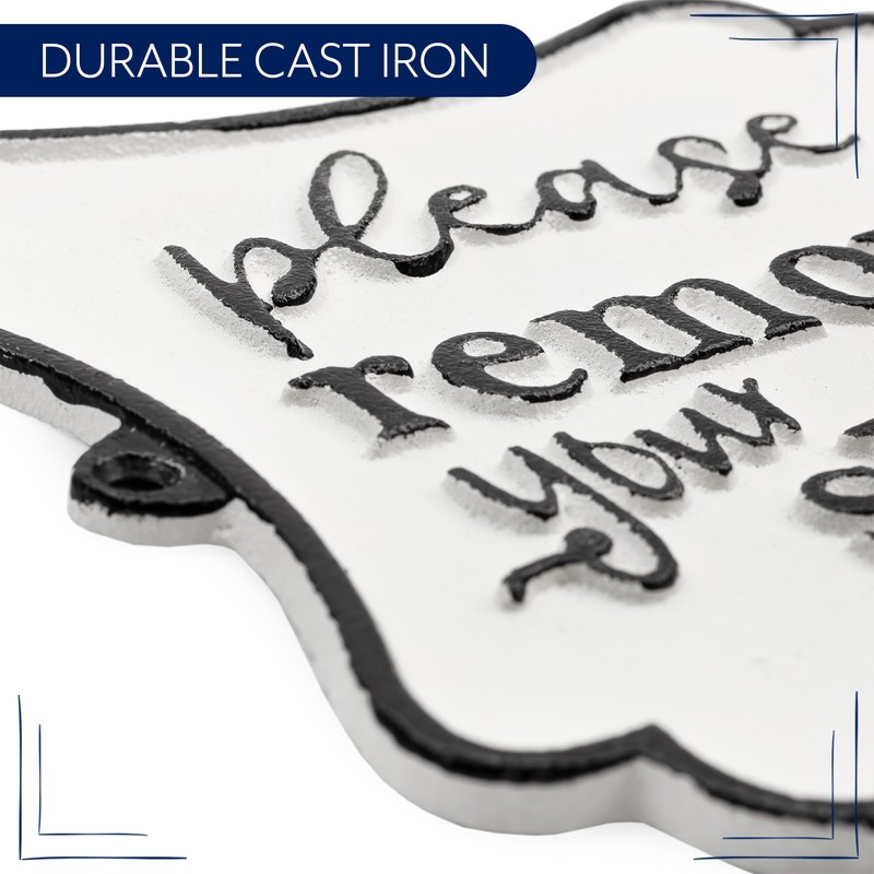 AuldHome Design Cast Iron Sign: Please Remove Your Shoes; Farmhouse