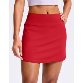 SANTINY Skorts for Women with Pockets High Waisted Golf Skirts with Shorts A Line Athletic Tennis Skirt for Casual Pickleball (Red_M)