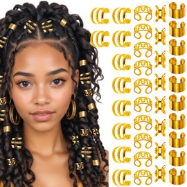 Mabor 40Pcs Hair Cuffs for Braids Gold Hair Jewelry for Braid Accessories Loc Jewelry Clips Metal Dreadlock Braid Charms Decoration for Women Girls