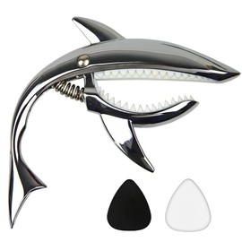 Zinc Alloy Guitar Capo Shark Capo for Acoustic and Electric Guitar with Good Hand Feeling, No Fret Buzz and Durable,Gift for Musicians:_silver