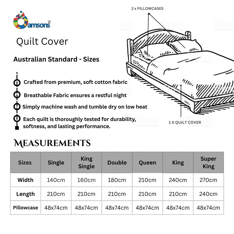 Amsons Quilt Cover Set – Blue Doona Cover - King