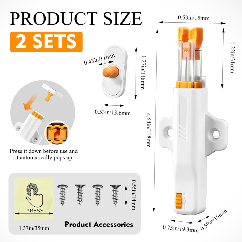 SNOMEL 2 Pieces Plastic Push to Open Cabinet Hardware, Rebound