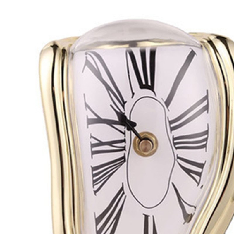 Melting Clock, Funny Precise Melted Clock for Desktop (Gold)
