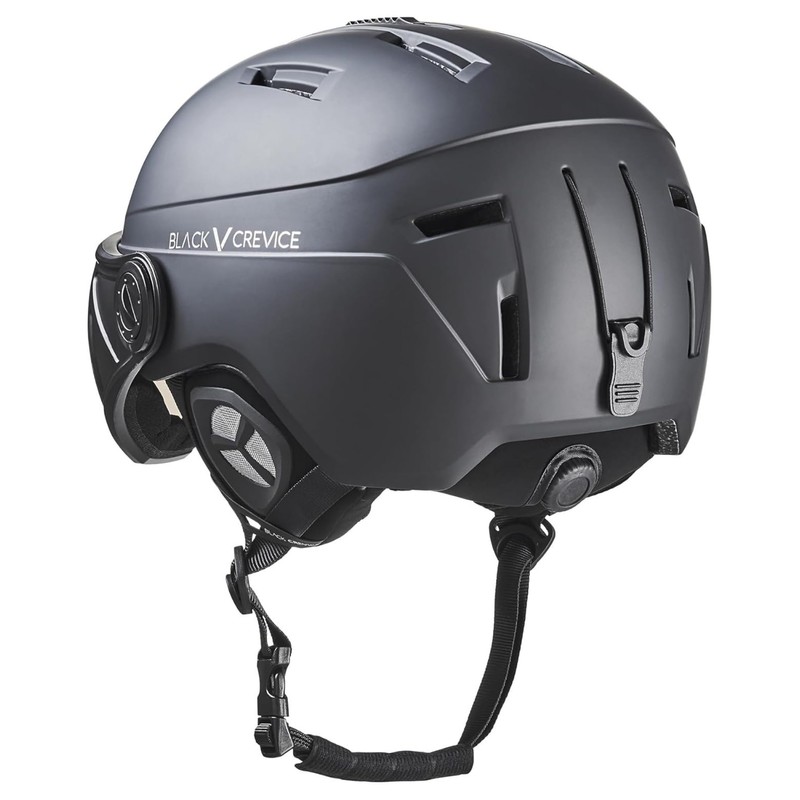 Black Crevice St. Moritz Ski Helmet with Full Visor, Black/Silver,