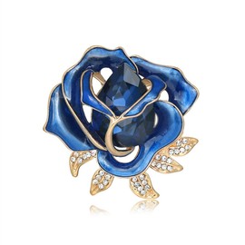 tanxuan Flower Brooch for Women Blue Rose Brooch Gold Tone Pin Rhinestone Crystal Floral Lapel Pin Corsage for Women's Coat, Wedding Banquet Ceremony Dresses Decor Accessories