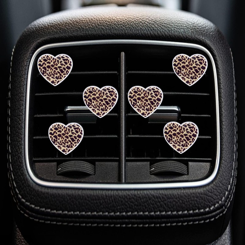6Pcs Leopard Heart Air Vent Clips,Long-Lasting Car Fresheners and Diffusers,Cute
