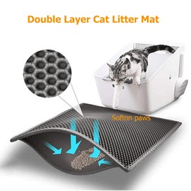 Cat Litter Tray Mat, 60 x 90 cm Cat Mat, Double Layer, Non-Slip, Waterproof, Cat Mat, Cat Litter Tray with Fastening, Honeycomb Mat, Cat Litter Tray, Black Cat Litter Tray Mat