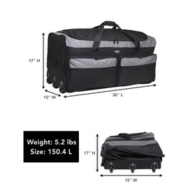 Travelers Club Space Saver 36-Inch Tri-fold 3-Wheel Rolling Locker, Black/Grey