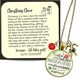 Christmas Necklace Frosted Cookies Holiday Season Jewelry Peppermint Candy Cane Charm 24"