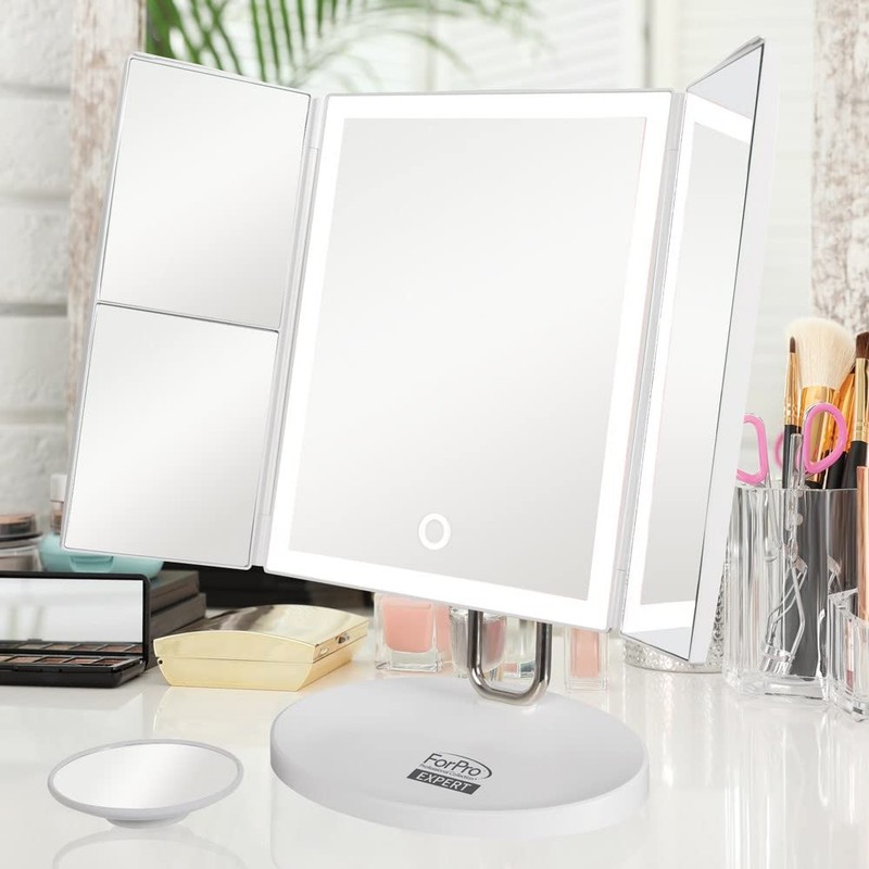 ForPro Professional Collection Expert Rechargeable LED Tri-Panel Makeup, Dual-Powered, Vanity