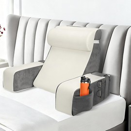Cojin Lectura Cama,Cojín con Respaldo Apoyo Lumbar, con Soporte para Brazos y Bolsillos, Cojín Lumbar Sofá para la Espalda, Cojin Respaldo Cama para Trabajar, Leer o Jugar en la Cama Sofá Suelo