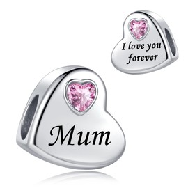 FineryGal Mum I Love You Forever Heart Birthday Bead Charm for Bracelets Bead Jewelry Charm for Women Mothers Day Gifts from Daughter Son