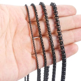 Ostan Men's, Women's Stainless Steel Box Chain, Briolette Chain, Venetian Link Chain, Necklace, Black, Width 2-5 mm, Length 45-80 cm, Stainless Steel, black