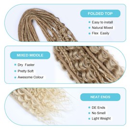 Sangtok Double Ended 3 in 1 Dreadlock Extensions, 24 inch 15pcs Brown to Blonde Mixed Dreads Extensions Set DE Dreads with Curly Dreadlocks for White Women