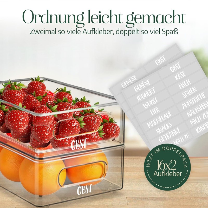 SimpleU Fridge Organiser Stickers, 32 Labels for Food Storage, Kitchen