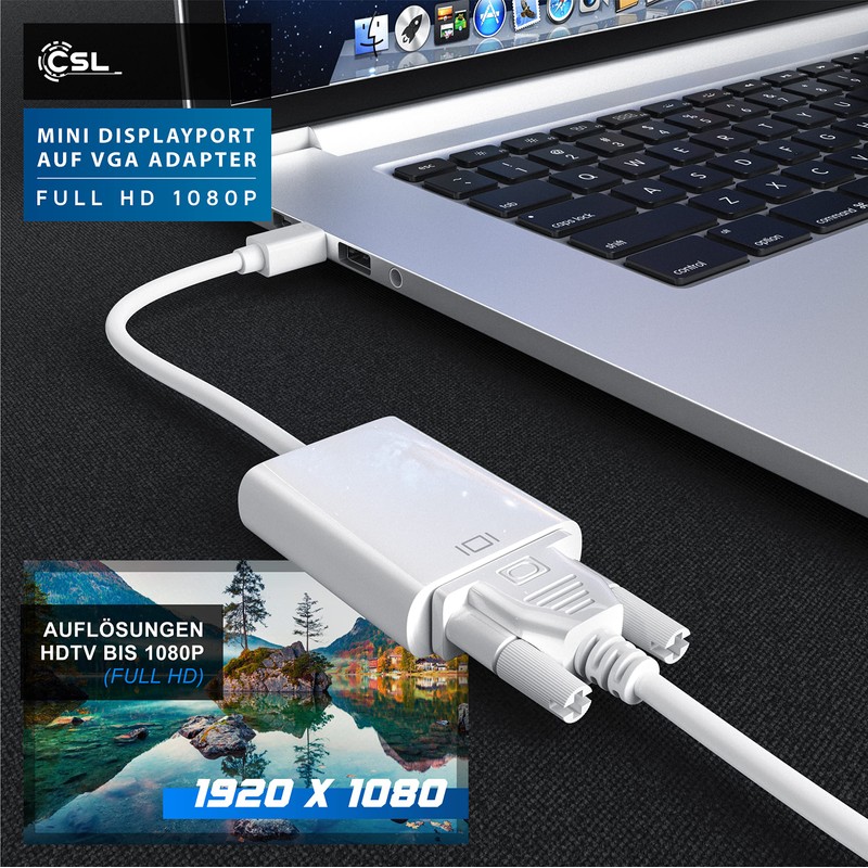 CSL Mini DisplayPort to VGA Adapter Converter Compatible with MacBook