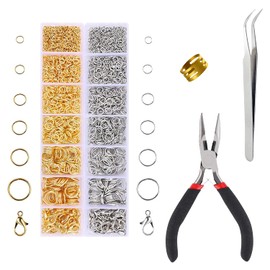 POTUANOT 2000 Pcs Jump Rings Kit,Open Jump Ring,Needle Nose Plier and Tweezer for Jewelry Making Supplies and Necklace Repair(Silver and Gold,4mm - 10mm)