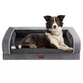 SheSpire Dog Bed Orthopedic Foam Pet Sofa Cushion with Removable Bolster & Washable Cover - Dark Gray/Large, 36"x27"x8"