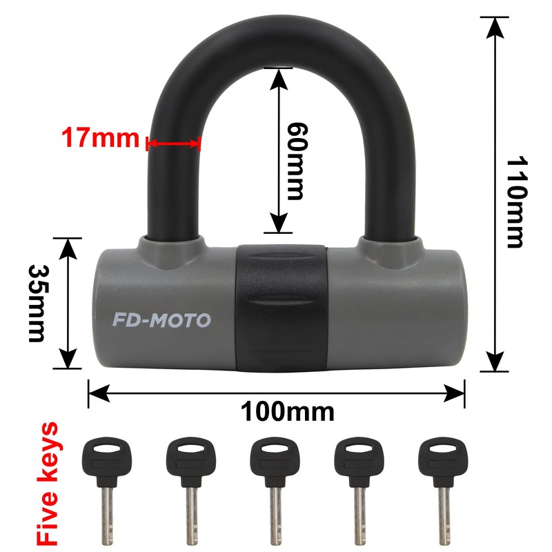 FD-MOTO U Lock Motorcycle Steel Disc Lock High Security Carabiner