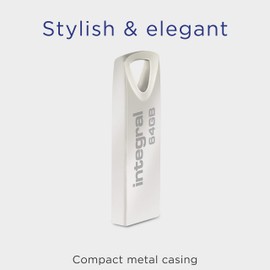 Integral 64GB USB Memory 2.0 Flash Drive Arc with Metal Case for Key Rings, a Stylish and Elegant Solution to Transfer and Back Up Your Files