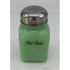 Spice Jar - Square Stove Top Shaker - Rosso Exclusive - Jadeite w/Script Letters - American Made - Mosser Glass USA (Chili Powder)