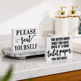 Jetec 2 Pieces Funny Farmhouse Bathroom Decor You Never Know What You Have Until It's Gone Toilet Paper Sign Please Seat Yourself Sign Humor Toilet Box Plaque for Decoration, 4 x 5 Inch(White)