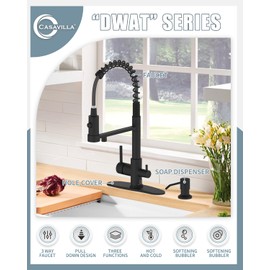 Casavilla Kitchen Faucet with Soap Dispenser, Black Kitchen Faucet with Sprayer, 3 in 1 Water Filter Purifier Faucets for Kitchen Sinks, Brass Drinking Water RO Faucet, Camper Farmhouse RV Sink Faucet