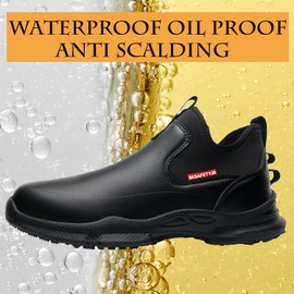 PJZHJ Non Slip Work Shoes Water & Oil Resistant Food Service Shoes Comfortable Slip-On Chef Footwear for Restaurant Hospital 926 Black 44