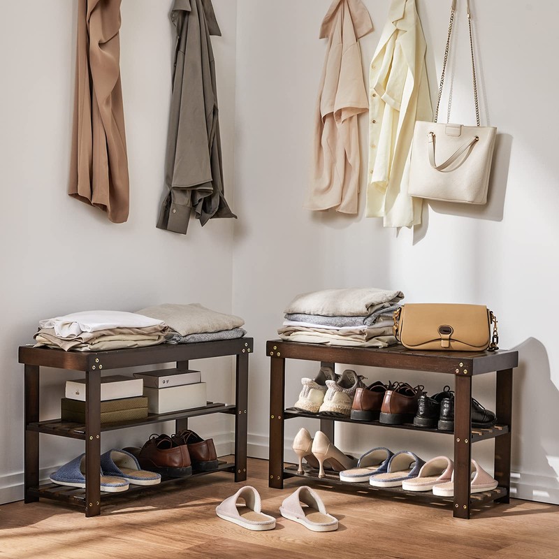 Pipishell Bamboo Shoe Rack Bench, 3 Tier Sturdy Shoe Bench,