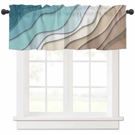 RisQiten Teal Blue Ombre Cream Valances for Windows, Kitchen Curtains Window Treatment Decor, Modern Geometric Brown Aesthetic Rod Pocket Short Window Valances for Living Room/Bedroom, 54" x 18"