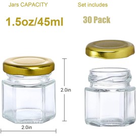 30 Pack 1.5 oz Mini Honey Jars with Dipper, Honey Jar Party Favors, Glass Hexagon Honey Jar for Wedding Favors