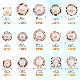 Rustark 150 Piece Assorted Pearl Buttons Resin White Pearl Shank Button 8mm 10mm 11mm Vintage Sewing Button Come with Storage Case for Crafts, Clothes, Wedding Dress and DIY Project