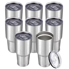 Cool Yoleb 30 oz Tumbler with Lid Stainless Steel Tumblers Bulk Vacuum Insulated Cup Reusable Powder Coated Travel Mug Double Wall Leak Proof Cups Keep Cold Drinks for 12 Hours Stainless, Set of 8