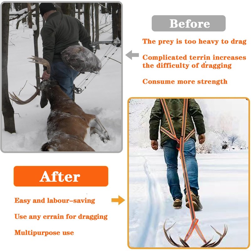 CSTHEN Deer Drag Strap and Harness, Heavy Duty Deer Dragging