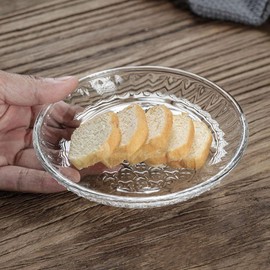 JHNIF 4pcs Glass Snack Plate, 5-Inch Dessert Plate, Appetizer Plate, Flower Embossed