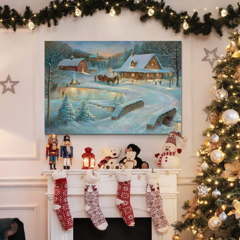 Renditions Gallery Country Winter Wall Art, Picturesque Christmas Scene, People