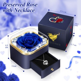 Rose Gifts for Women, Mum, Girlfriend, Eternal Flowers, Preserved Real Rose with I Love You Necklace, Birthday, Anniversary, Valentine's Day, Mother's Day, Christmas