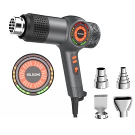 Holdone Heat Gun Fast Heating 1800W 122℉-1202℉ LED 3-color light to display temperature Shrink wrap heat gun with 4 Nozzles for Soften,Car film,Drying
