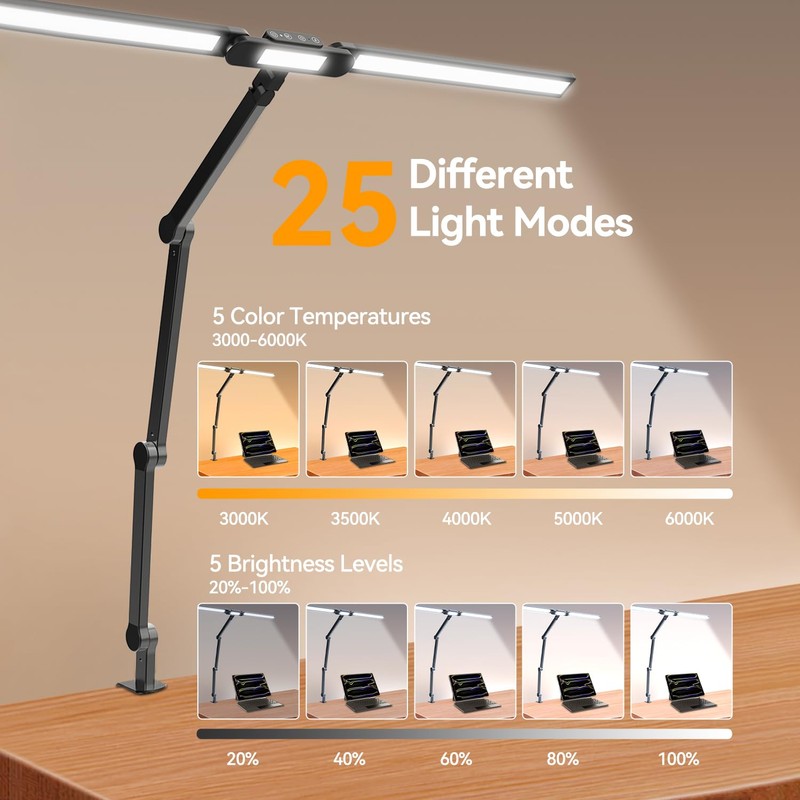 LED Architect Desk Lamp with Clamp - 24W Ultra Bright