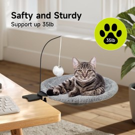 Hekisace No Drilling Cat Bed Desk Mount - Paw-Friendly Workspace Organizer with Steel Frame & Washable Cover, Cats Bed Desk Mount Hold UP to 35LB (Vet Recommended for Anxious Pets)-Gray