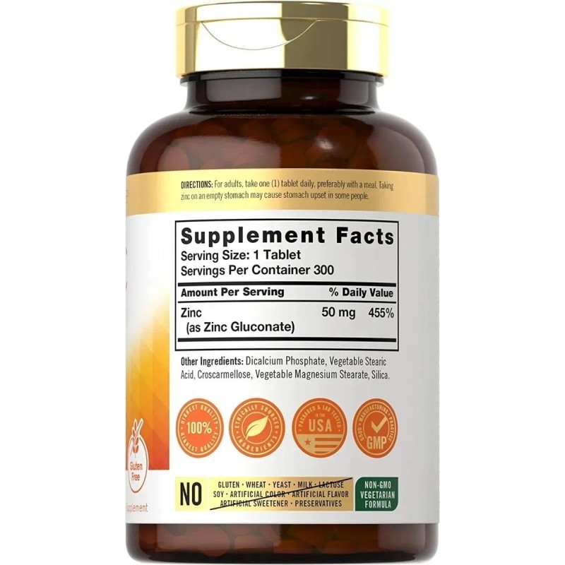 Zinc 50mg 300 Tabletas Alta Potencia Inmunidad Sabor