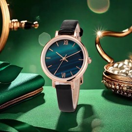 NUOVO Women's Leather Watch Women's Rose Black or White Leather Strap Watch Elegant Analogue Quartz Watches for Women, Black (black 01), Classic