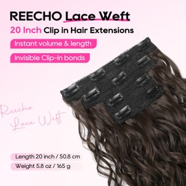 REECHO Curly Hair Extensions, 4PCS 20 inch Clip in Hair Extensions Lace Weft Short Curly Extensions Clip Ins Invisible Natural Hairpieces for Women, Chocolate Brown