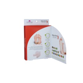 Baby foot scrub, 2-pack, foil socks, German language description.