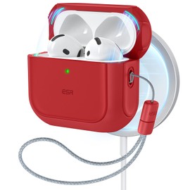 ESR for AirPods 4 Case, Compatible with AirPods 4th Generation Case (2024) (USB-C), Compatible with MagSafe, Drop Protection Cover with Lanyard, Magnetic Lid Lock, Orbit Hybrid Case, Red